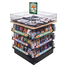 Reliable Free Standing Wire Mesh With Wood Top And Base Supermarket Cd Dvd magazine Display Shelves